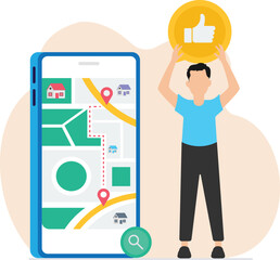 Mobile App Navigation, Map app layout, map application layout, find location via smartphone vector concept, Mobile Application layout vector illustration
