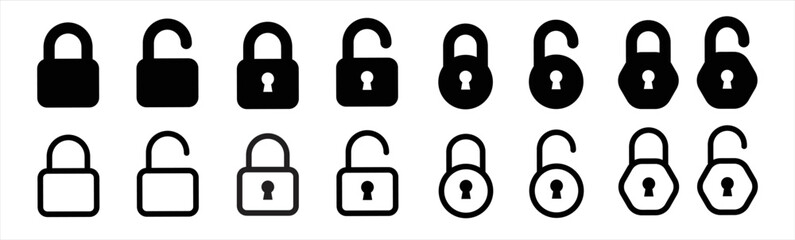 Locks icons set. Locked and unlocked vector icon set. Lock symbol isolated on transparent background. Padlock symbol. Privacy symbol vector stock illustration.