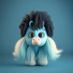 Fototapeta premium Fluffy cute caricature blue pony, generative ai