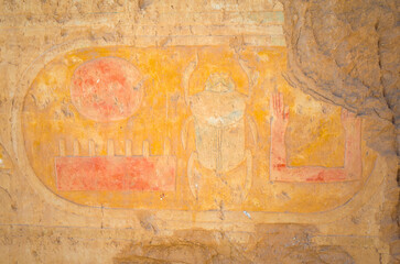 Image of a large scarab beetle, detail of wall decoration of the ancient Egyptian mortuary temple of Hatshepsut
