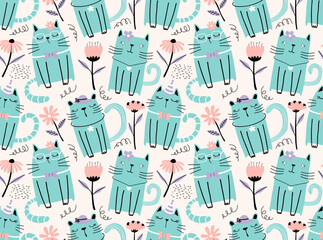 Seamless pattern with cute cats.