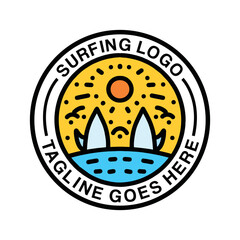 Surfing in Beach Logo summer Emblem Vector Design badge illustration Symbol Icon