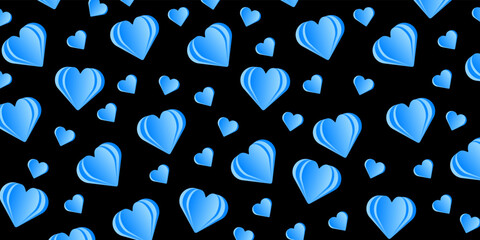 Postcard with hearts. Blue hearts on a black background. Valentine's Day concept. Festive background vector illustration.