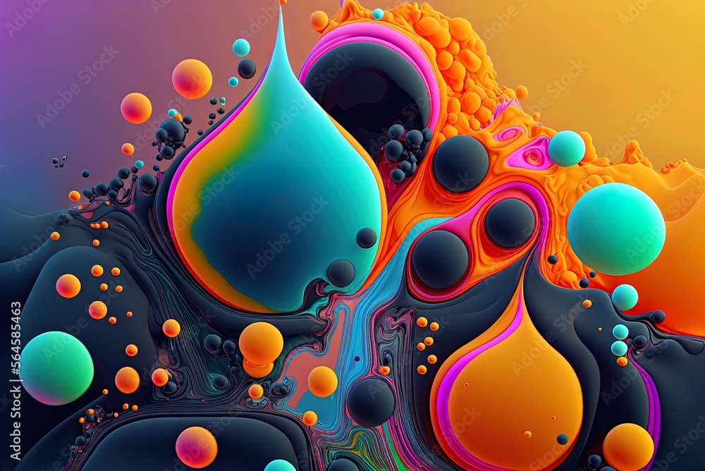 Poster generic artificial intelligence abstract liquid design with droplets and bubbles generative ai