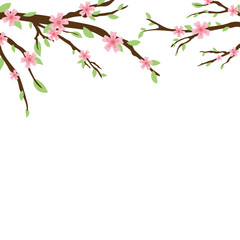 Sring sakura branch with pink flowers. Isolated on white background. Design for wedding or greeting cards, save the date