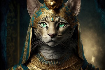 cat as cleopatra egyptian queen illustration generative ai