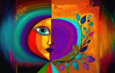 illustration of modern contemporary artistic style illustration,  colorful surreal face art , Generative Ai