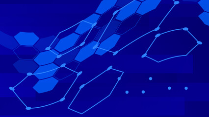 Abstract blue hexagonal background with connecting dots and lines. Network or connection concept. Abstract technology science background.