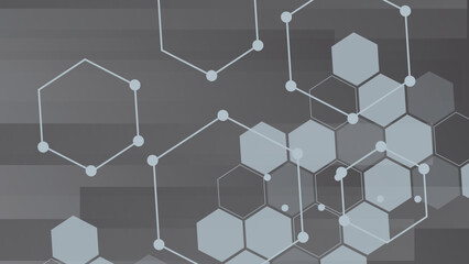 Vector abstract grey hexagonal with dots and lines.