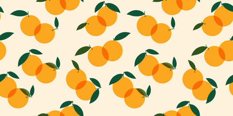 Citrus seamless pattern with oranges and leaves. Vector illustration.