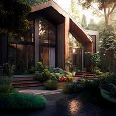 Garden Future House Realistic 3d Rendering Generative AI