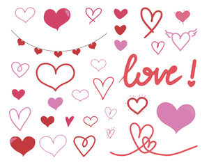 Fototapeta na wymiar big valentines day vector set with hearts and lettering isolated on white background