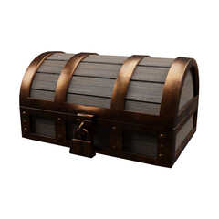 Treasure chest isolated against white background. Old wooden trunk  3d illustration