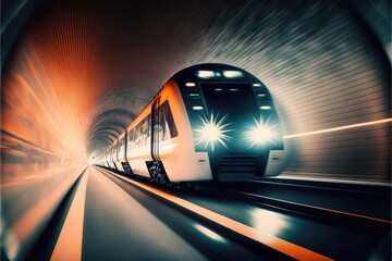 Fototapeta premium A futuristic train traveling at high speed through a tunnel generative ai