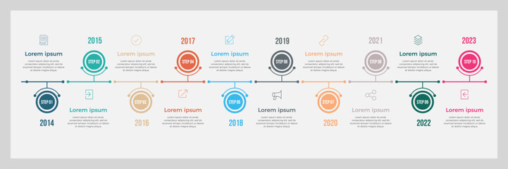 Rounded timeline infographic 12 steps template design. Colorful timeline vector business template.