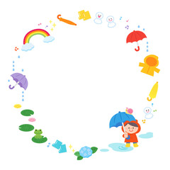 イラストフレーム　雨の日の子ども.