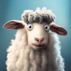 Fluffy cute caricature sheep, generative ai
