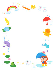 イラストフレーム　雨の日の子ども.