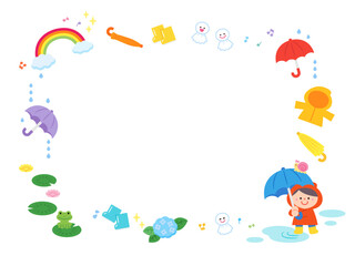 イラストフレーム　雨の日の子ども.