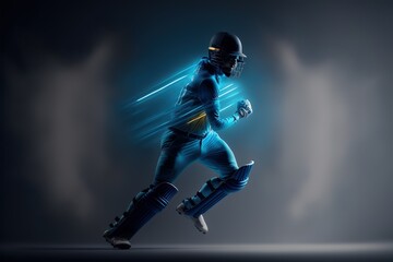 A cricket player walking on the ground in a blue jersey. Cricket. sports player. Generative AI - obrazy, fototapety, plakaty