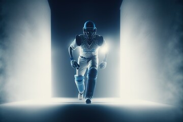 Obraz na płótnie Canvas A cricket player walking on the ground in a blue jersey. Cricket. sports player. Generative AI