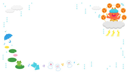 イラストフレーム　雷様と雨の日モチーフ.