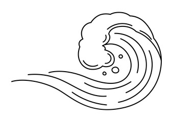 Illustration of wave with sea foam. Ocean or water splash.