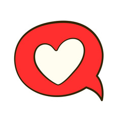 Red bubble speech with heart. Valentine's day. Flat icon. Vector illustration