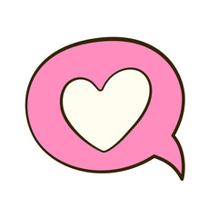 Pink bubble speech with heart. Valentine's day. Flat icon. Cartoon. Vector illustration