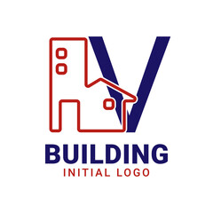 letter V building initial vector logo design