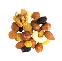 Nuts and dried fruits isolated on transparent background. PNG format	
