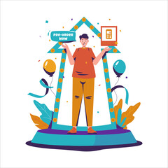Pre-order ceremony grand launching event vector illustration
