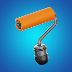 Premium Construction paint roller icon 3d rendering on isolated background
