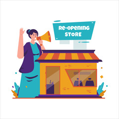 Flat design of reopening store announcement ceremony