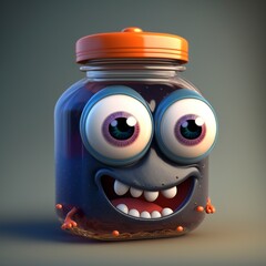 3D Cartoon Jar Character with Big Eyes and a Smile, Generative AI Illustration 
