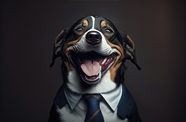 Doge's Joyful Laughter in a Business Suit The Power of Humor in the Office Generative AI - obrazy, fototapety, plakaty