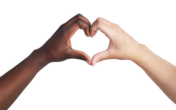 Two unrecognisable women joining their hands to make a heart shape isolated on a PNG background.