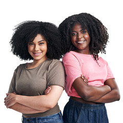PNG studio portrait of two confident young women posing.