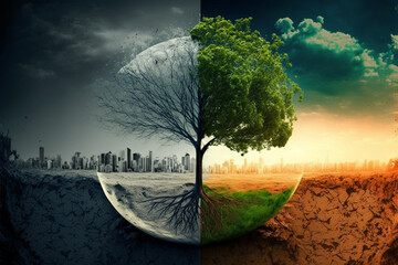 Global warming and climate change concept - obrazy, fototapety, plakaty