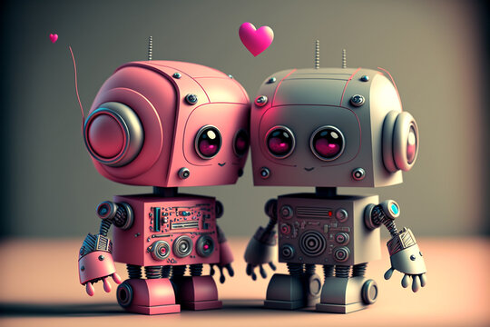 Cute robot couple in love. Generative Ai. 