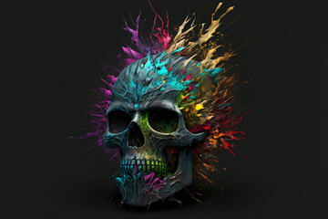 Obraz na płótnie Canvas Human skull bursting into colorful powder. Generative Ai. 