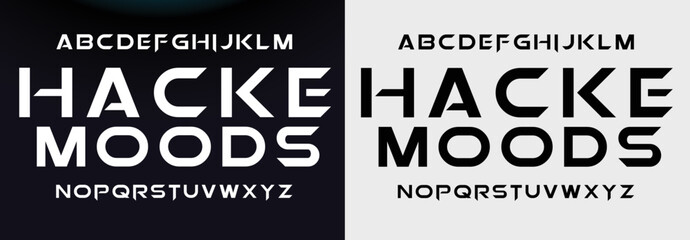 HACKE MOODS Sports minimal tech font letter set. Luxury vector typeface for company. Modern gaming fonts logo design.