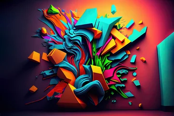 Zelfklevend Fotobehang Exploding geometry as abstract graffiti art background (Generative AI) © Robert Kneschke
