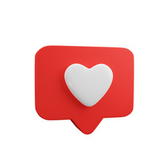 3D social media notification love like heart icon isolated on transparent background PNG file format.