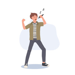 man Singer. man with microphone is singing. Flat vector illustration.