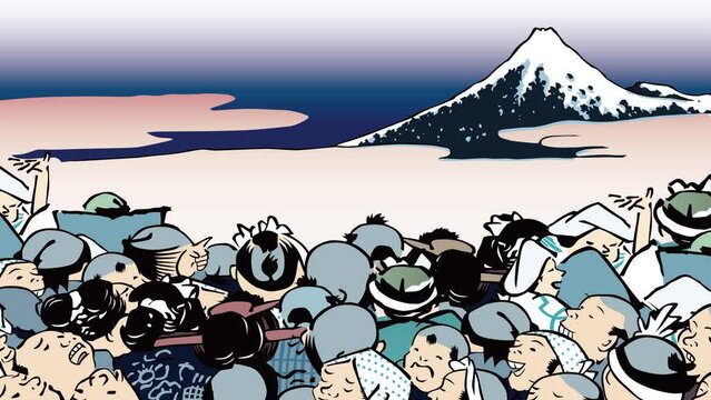 富士山を見る群衆
