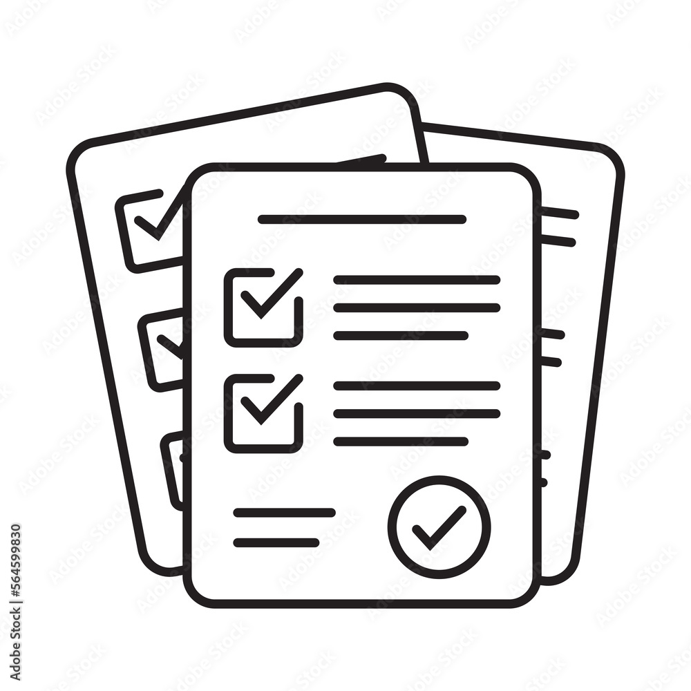 Poster survey icon. questionnaire checklist form. brief, survey or paper exam with check list. report docum