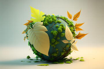 World environment and earth day with leaves, generative ai