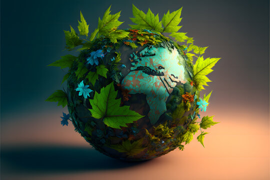 World environment and earth day with leaves, generative ai