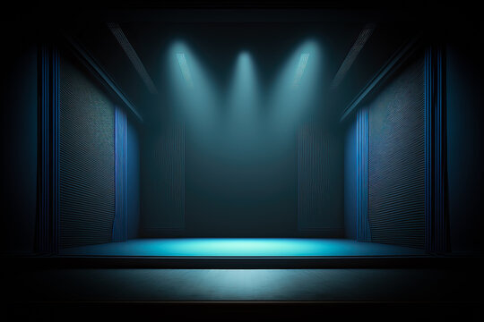 a dark blue stage with spotlights, ai generated